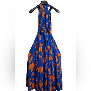 Blue and Orange Floral Maxi Dress